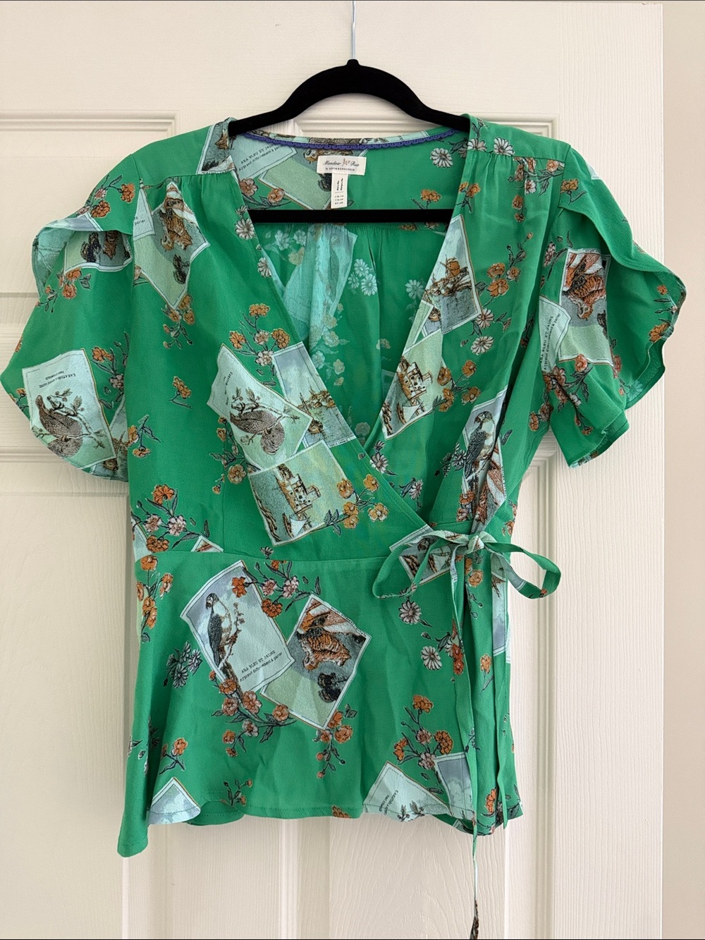 Lush Emerald Green Botanical Wrap Top